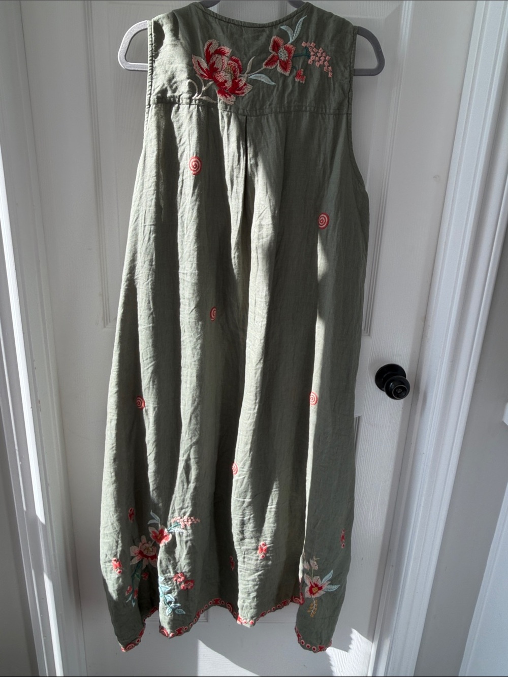 Johnny Was Olive Green Sleeveless Embroidered Floral Dress - Picture 7 of 7